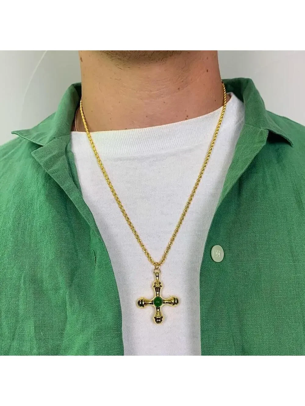 Y2k 2000s style Cyber Star Cross Pendant Gold Rope Chain Necklace. Stainless